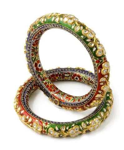 Artistic Diamond Polki Bangle with Red, Green & Blue Enamel