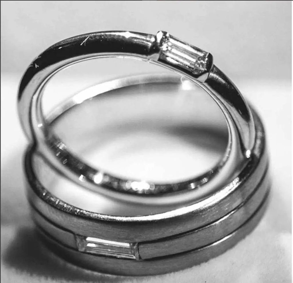 Platinum Couple Rings - Baguette Diamond Ring For Women JL PT 432