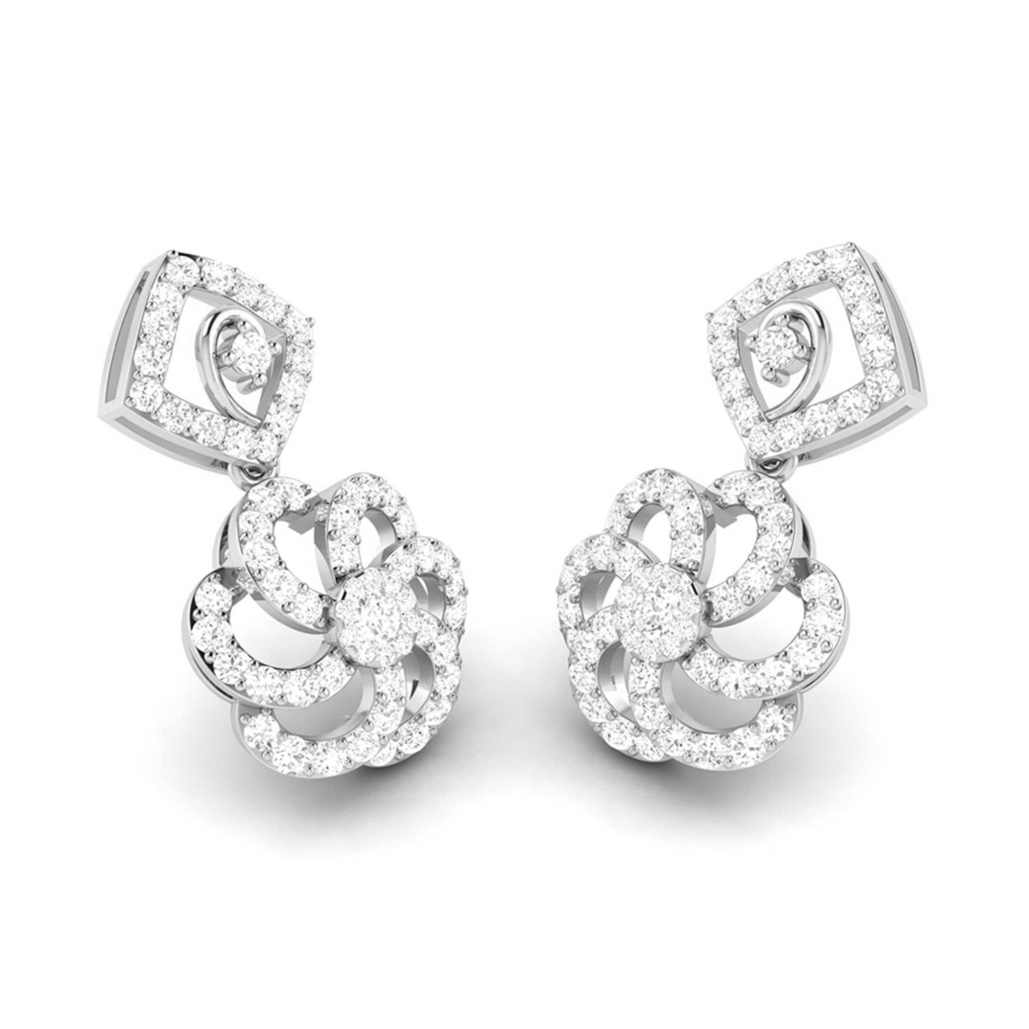 Jewelove™ Earrings Beautiful Hanging Clusters Platinum Earrings with Diamonds for Women JL PT E NK-15