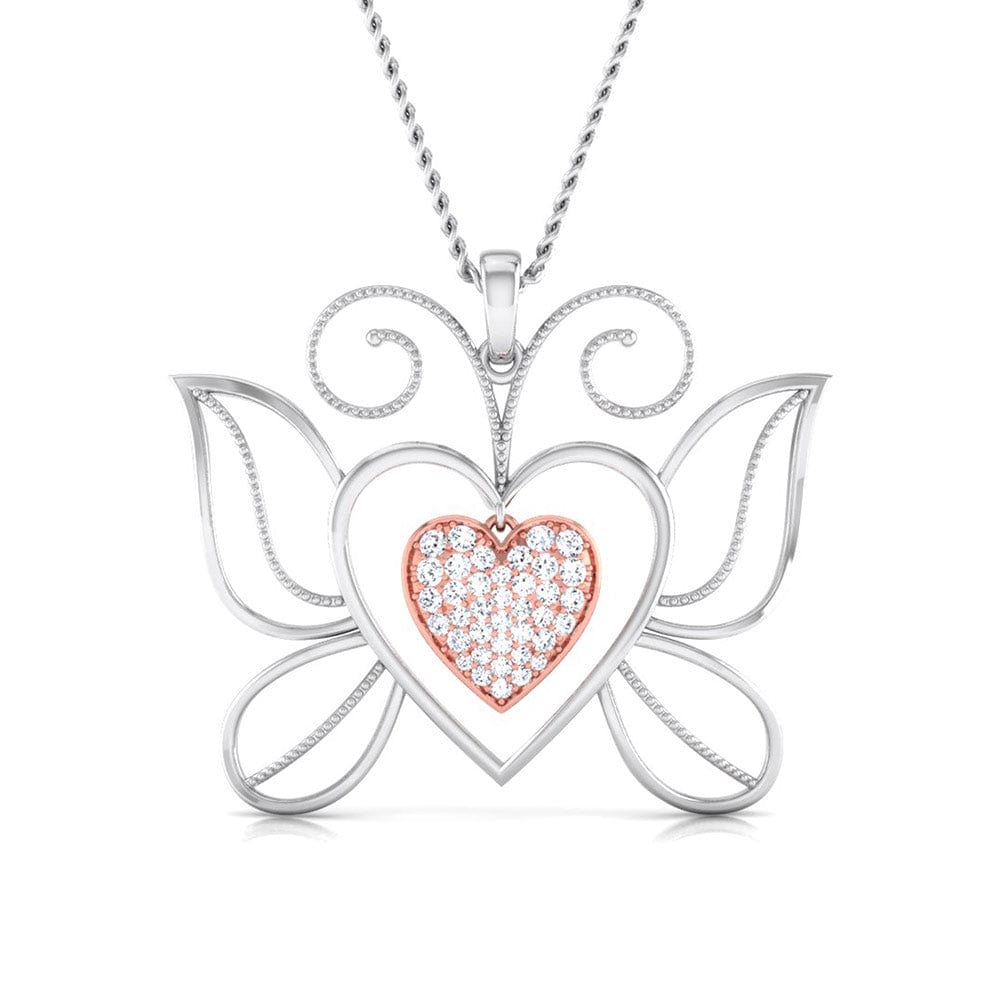 Front View of Platinum of Rose Double Heart Pendant with Diamonds JL PT P 8076