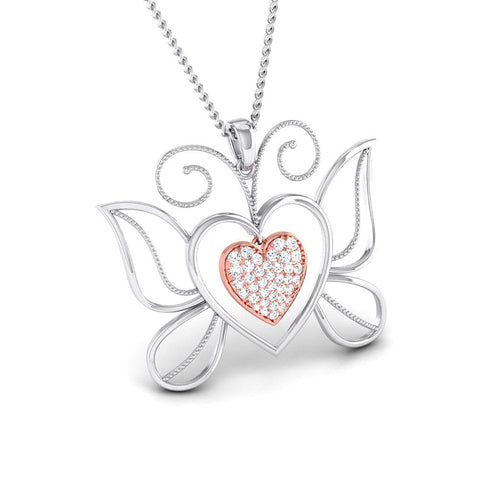 Butterfly Heart Platinum Pendant with Rose Gold & Diamonds JL PT P 8076