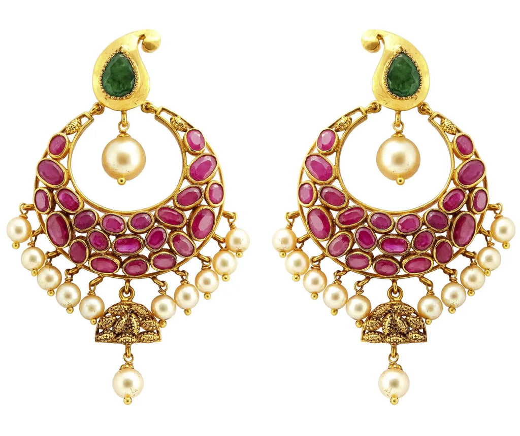 Gold Ruby Earrings - Chandbali Earrings Crafted In Gold, Rubies & Emeralds JL AU 105