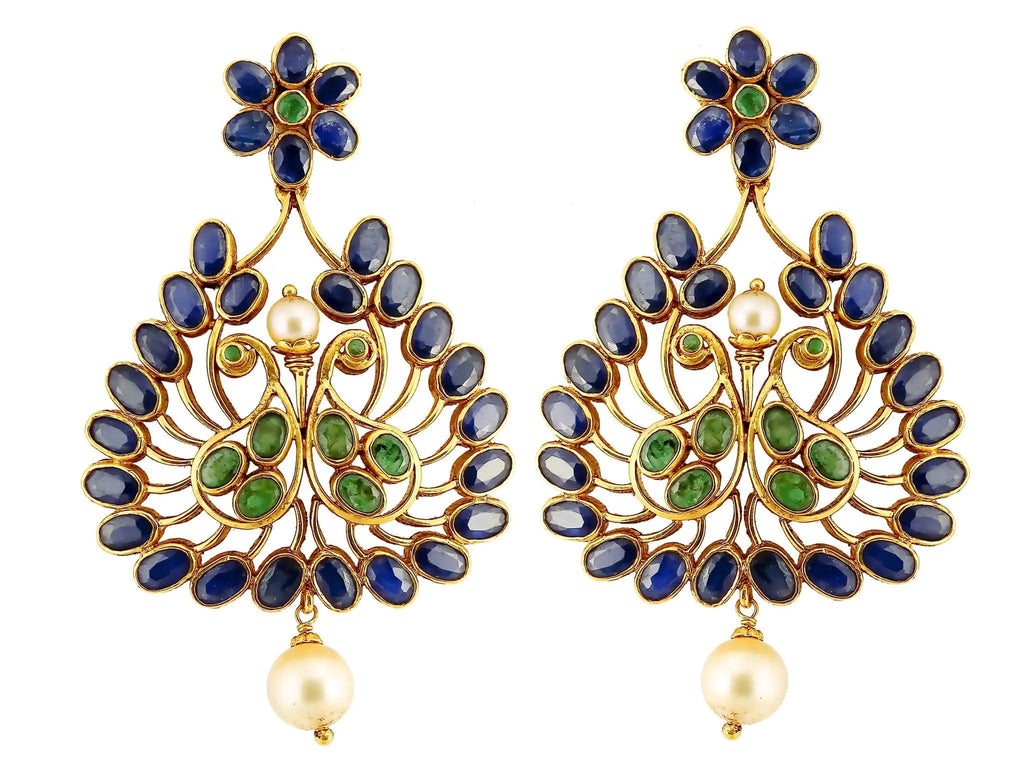 Gold Sapphire Earrings - Chandelier Earrings Crafted In Gold, Sapphires & Emeralds JL AU 106