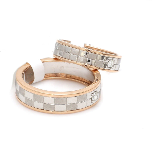 Side View of Platinum & Rose Gold Couple Rings with Single Diamonds JL PT 1121