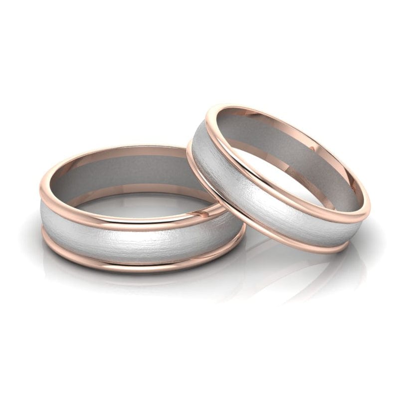 Silver couple ring with ice cut & pink gold plating
