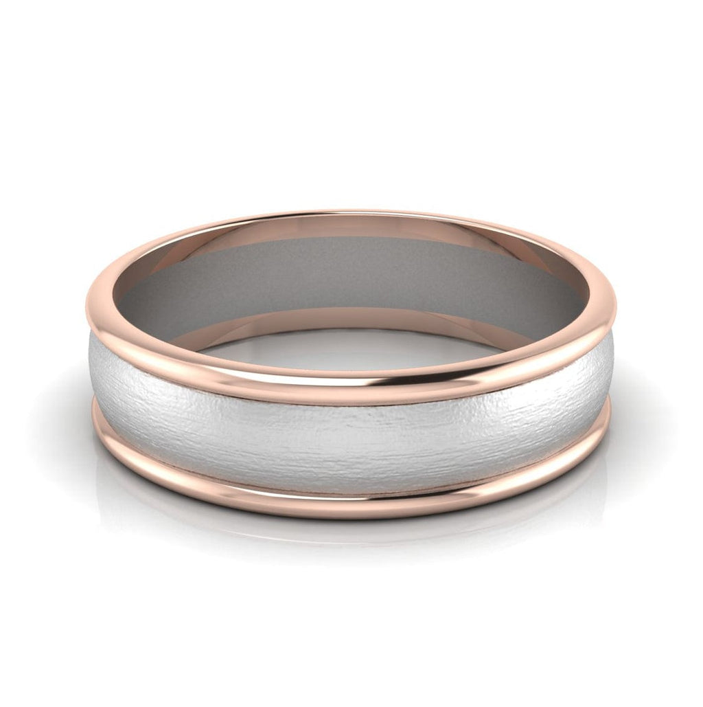 Front View of Classic Plain Platinum Couple Rings With a Rose Gold Border JL PT 633