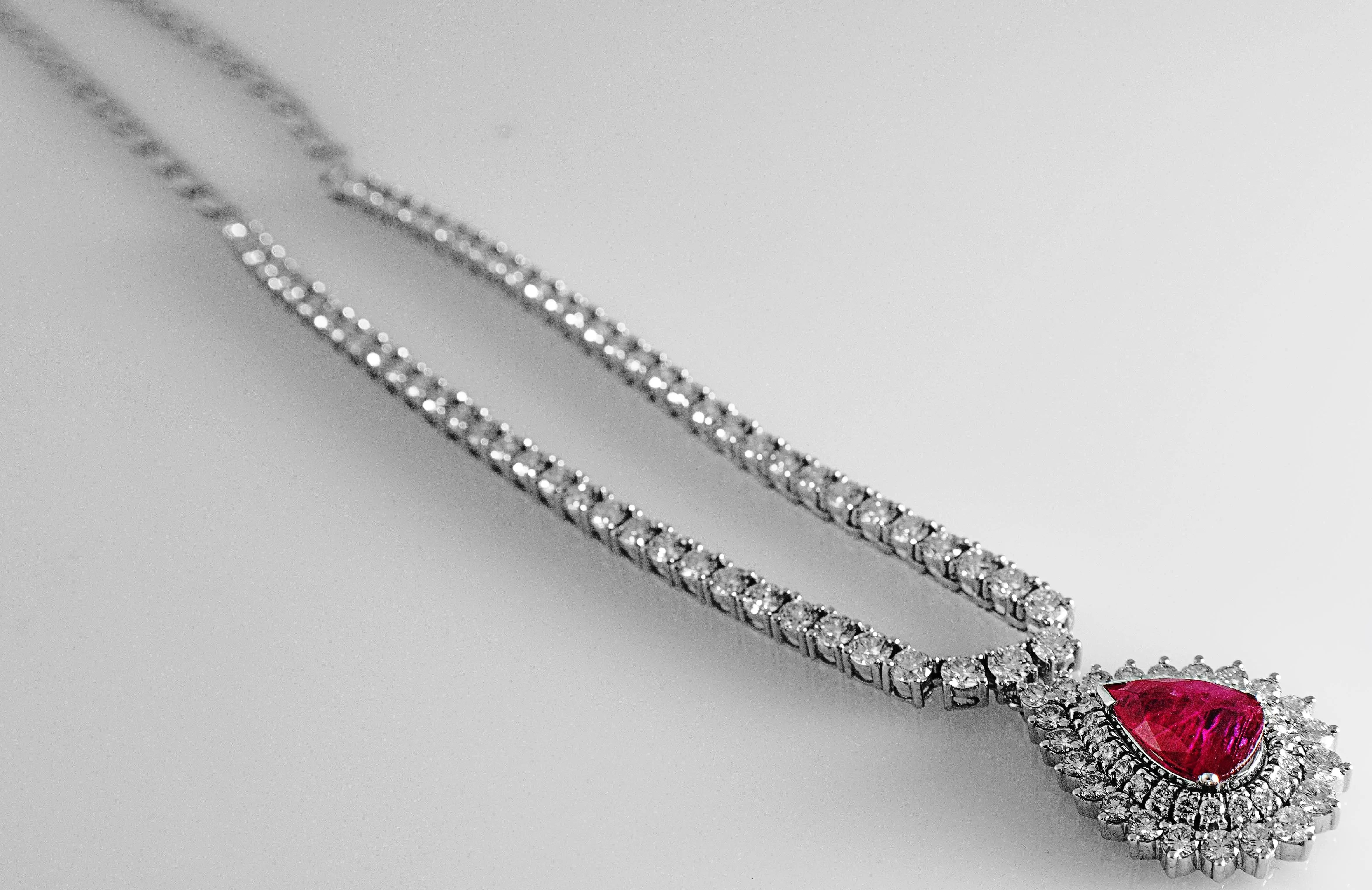 Classic Ruby Necklace with Diamond Pointer Neckline SKU 15 – Jewelove™