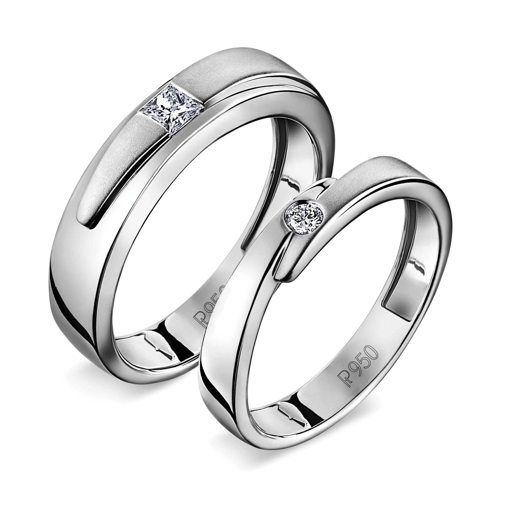 Jewelove™ Rings Both / G VS Conjoining Platinum Rings for Couples with Single Diamonds JL PT 599