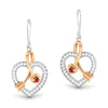 Jewelove™ Earrings SI IJ / Yellow Gold Cupid's Arrow Platinum & Rose Gold Heart Earrings with Ruby & Diamonds JL PT P 8064