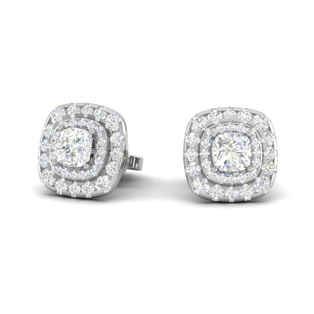 Jewelove™ Earrings Cushion Solitaire Double Halo Diamond Earrings for Women JL PT E SE CU 109