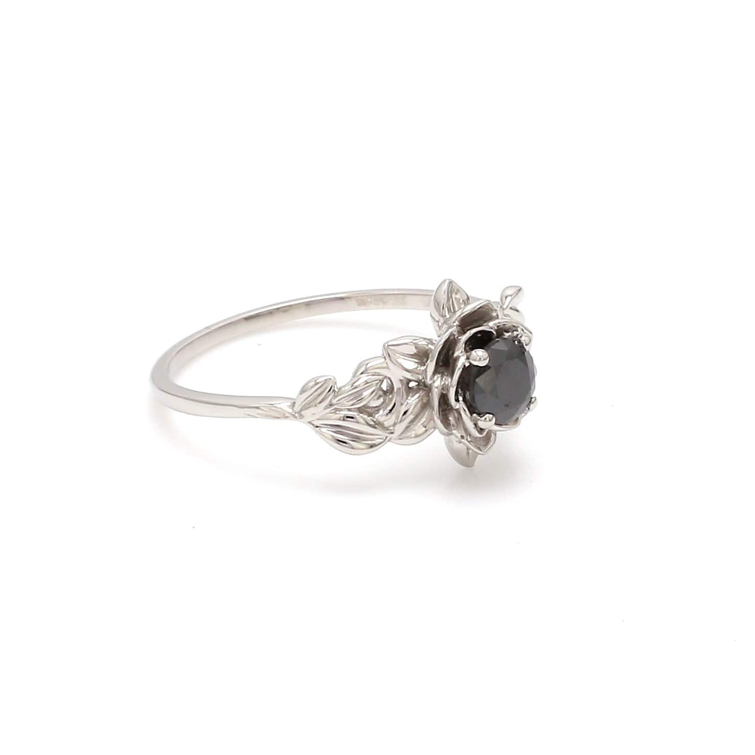 Platinum Engagement Ring for Women with Black Diamond SJ PTO 516-Black