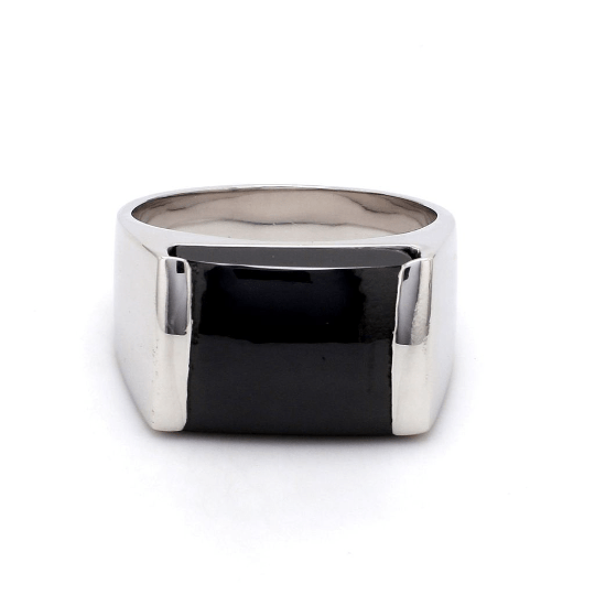 Jewelove™ Rings Men's Band only Customised Platinum Ring with Black Stone