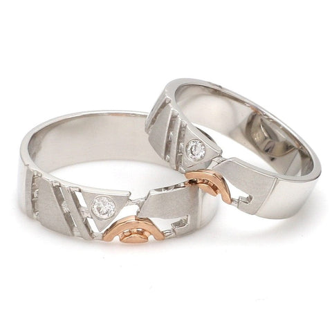 Customised Platinum & Rose Gold Couple Rings with Single Diamonds