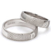 Side View of Customized Fingerprint Engraved Platinum Rings with Diamonds for Couples