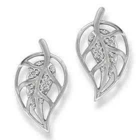 Jewelove™ Earrings Dangling Platinum Earrings with Diamonds, Leaf Design