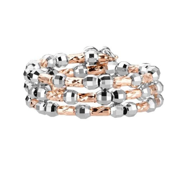 Jewelove™ Rings Women's Band only Dazzling Shiny 3-Row Flexible Platinum & Rose Gold Ring with Diamond Cut Balls JL PT 718