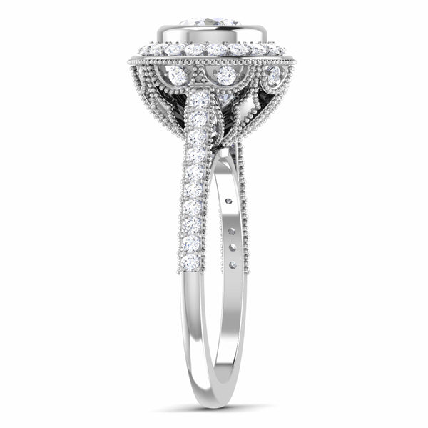 Side View of 30 Pointer Platinum Shank Halo Diamond Solitaire Engagement Ring JL PT 6635
