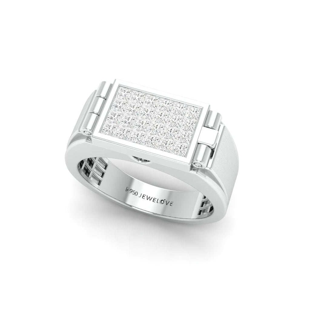 Jewelove™ Rings Men's Band only Designer 18K White Gold with Diamond Princess Cut Ring with a Openable Secret Message for Men JL PT 1009