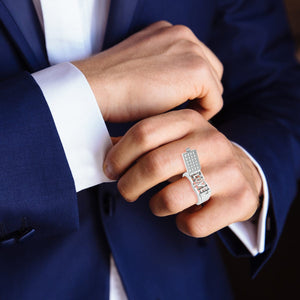 Designer 18K White Gold with Diamond Princess Cut Ring with a