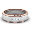 Front View of Designer 3 Diamond Platinum Couple Rings with Rose Gold Base JL PT 653