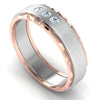 Perspective View of Designer 3 Diamond Platinum Couple Rings with Rose Gold Base JL PT 653