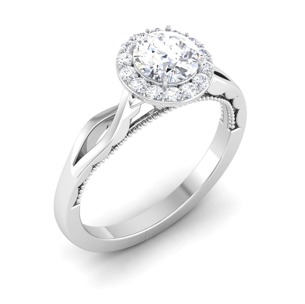 Perspective View of 30 Pointer Halo Platinum Solitaire Engagement Ring JL PT 6579