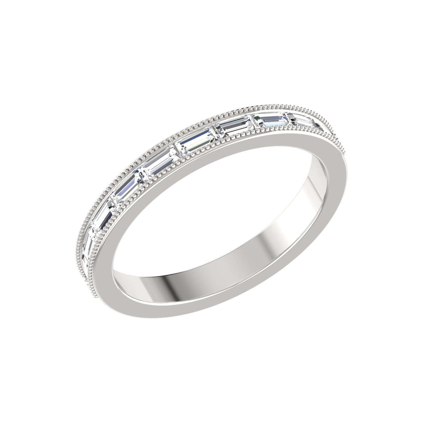 Designer Baguette Diamond Half Eternity Platinum Wedding Ring JL