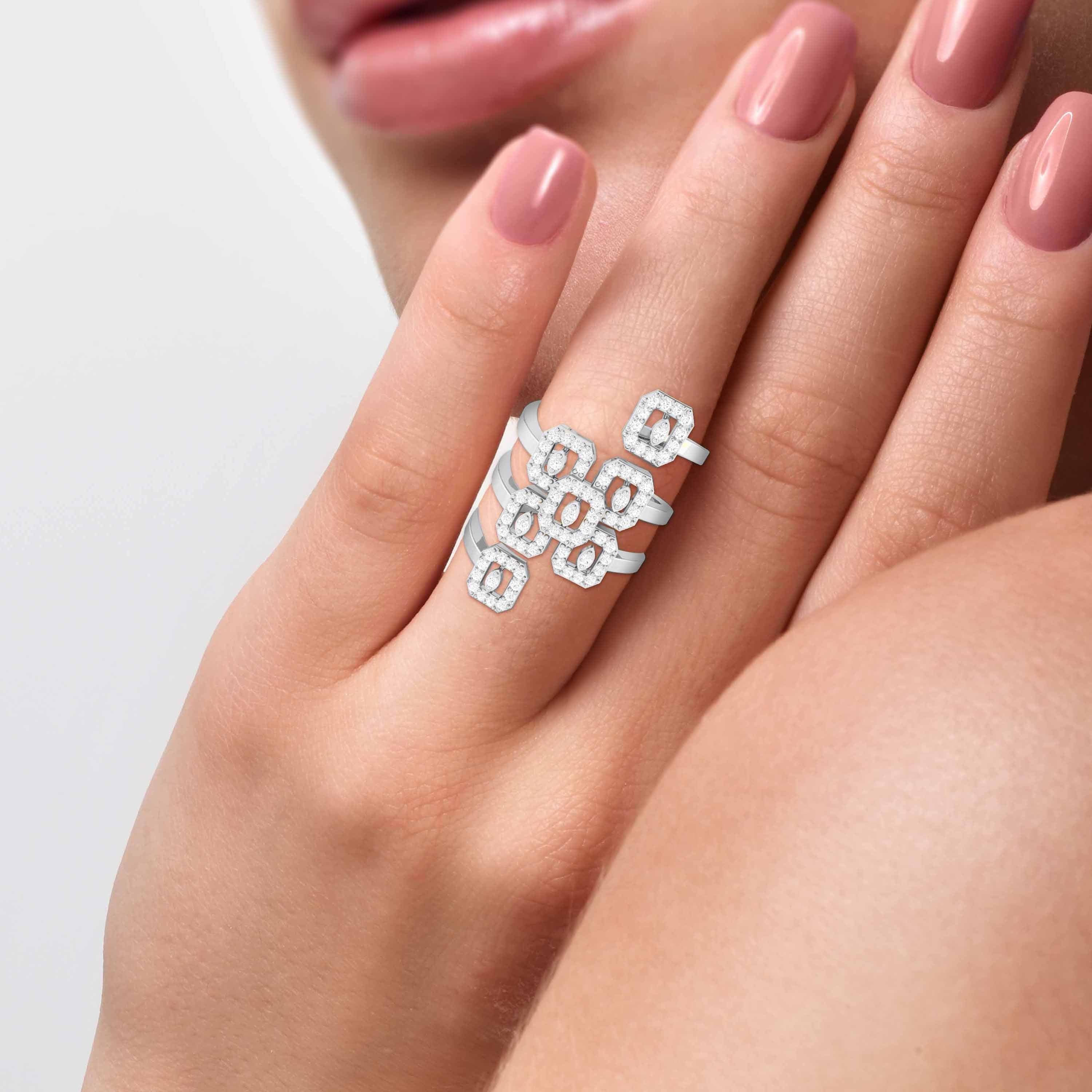 Rose Quartz Diamond Ring In 14k White Gold, Pink Gemstone Ring Cocktail Ring  | Benati