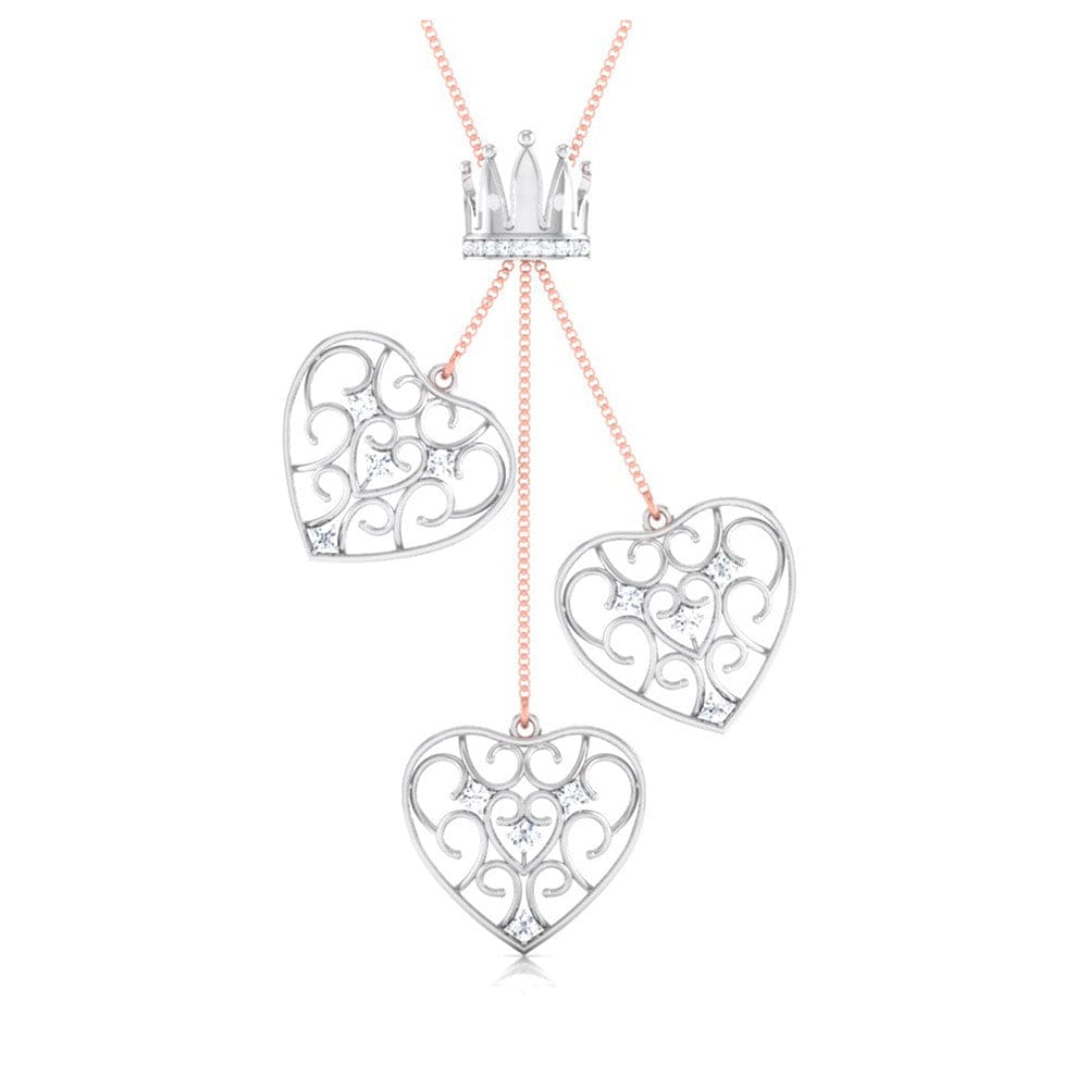 Front View of Platinum of Rose Tripple Heart Pendant with Diamonds JL PT P 8216