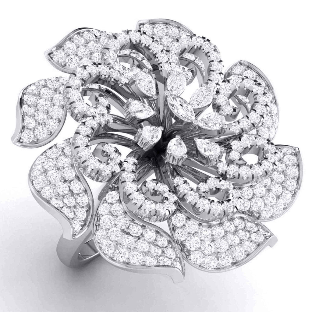 Jewelove™ Rings SI IJ / Women's Band only Designer Diamond Flower Cocktail ring in Platinum for Women JL PT R-004