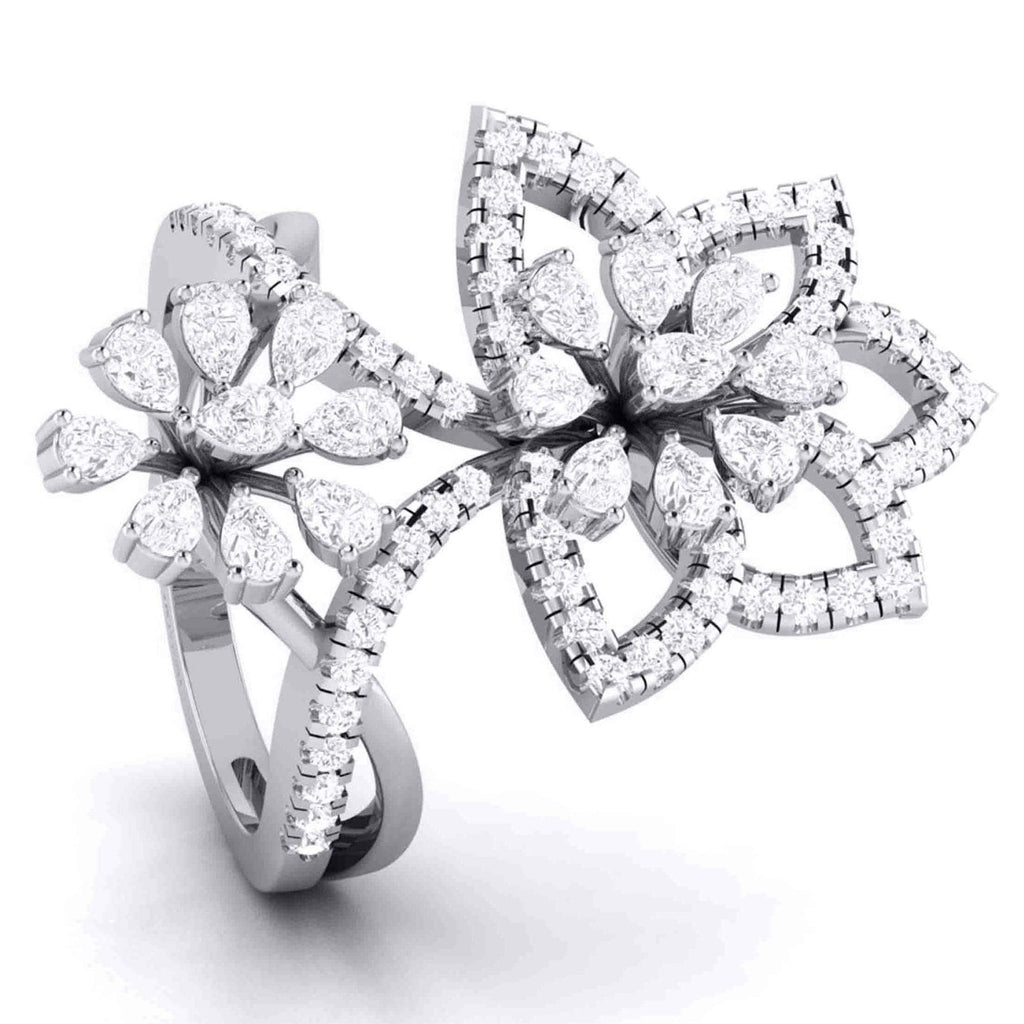 Jewelove™ Rings SI IJ / Women's Band only Designer Flower Diamond Cocktail Ring in platinum for Women JL PT R-010