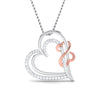 Front View of Platinum of Rose Double Heart Pendant with Diamonds JL PT P 8073