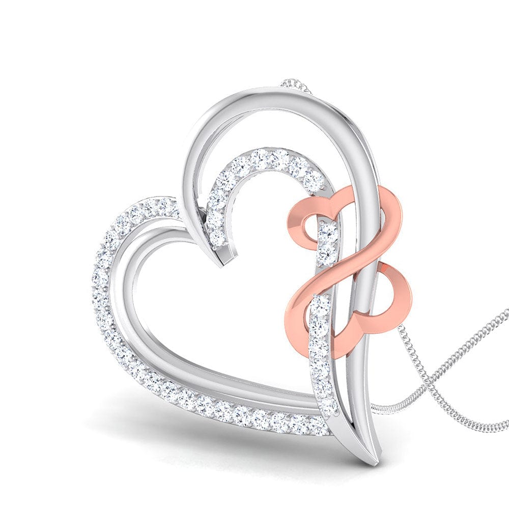 Perspective View of Platinum of Rose Double Heart Pendant with Diamonds JL PT P 8073