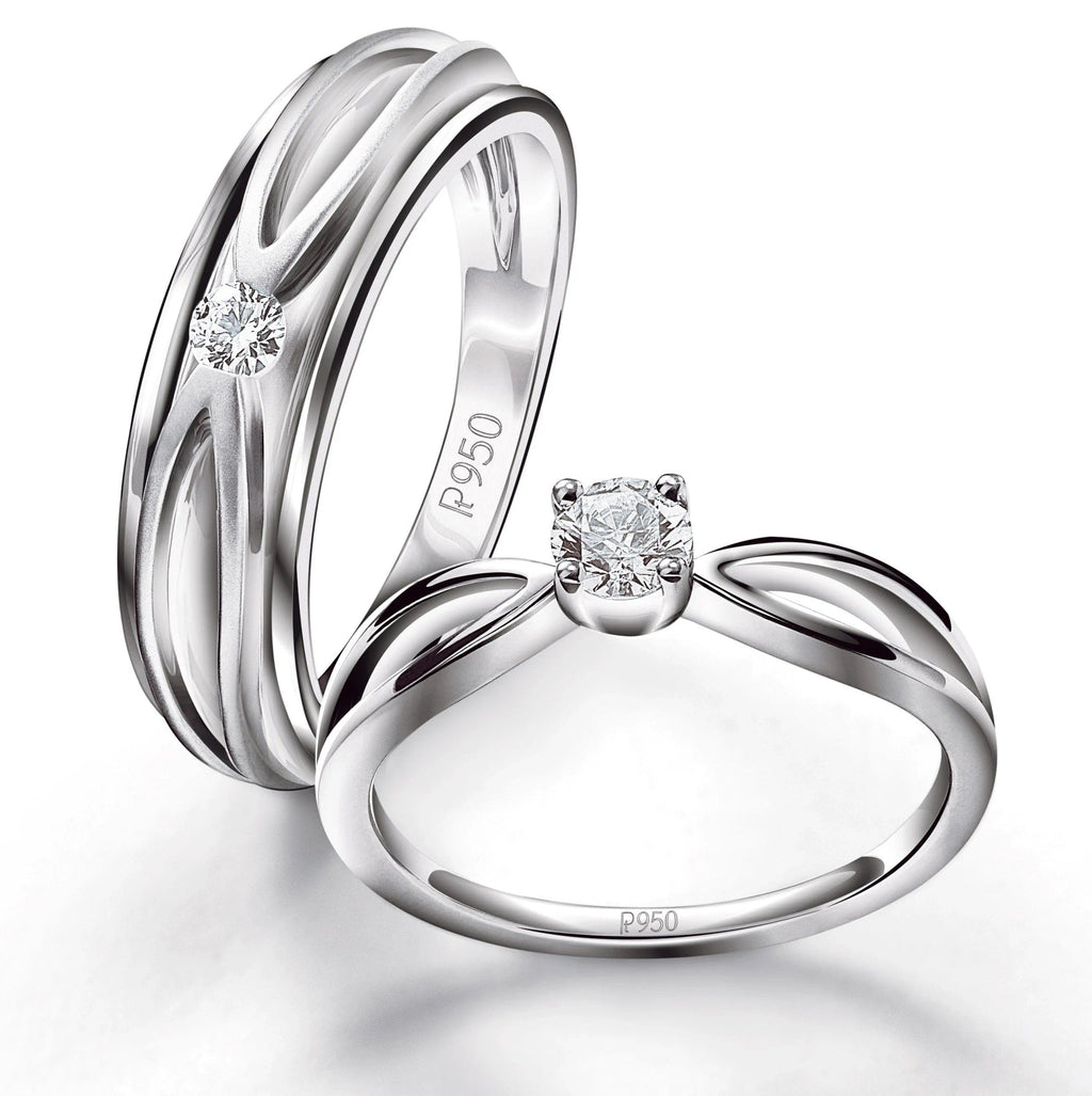 Jewelove™ Rings Both / SI IJ Designer Platinum Couple Rings with Single Diamonds JL PT 525