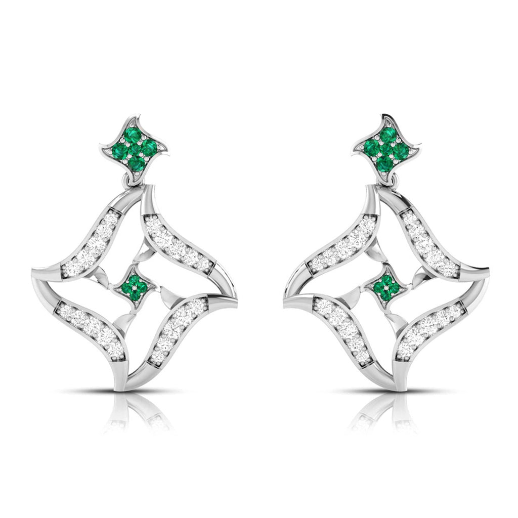 Jewelove™ Earrings Green Designer Platinum Diamond Earrings for Women JL PT E NL8644
