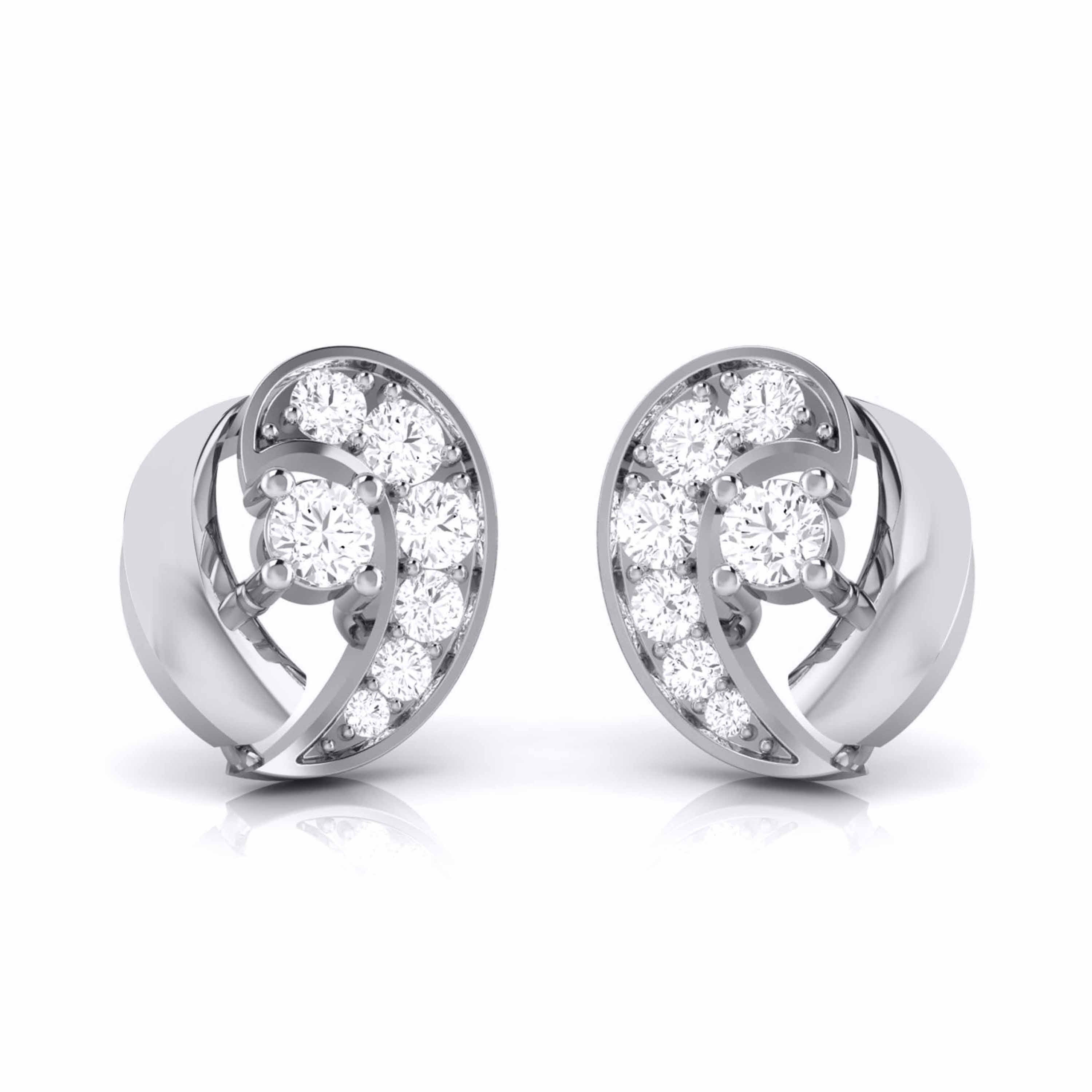 ScrewBack Pearl  Diamond Swirl Earrings 18K White Gold