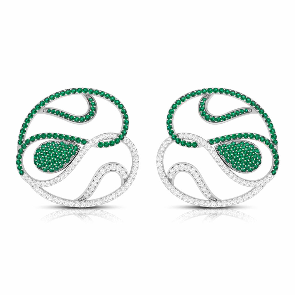 Jewelove™ Earrings Green Designer Platinum Diamond Earrings With Emerald for Women JL PT E NL8662