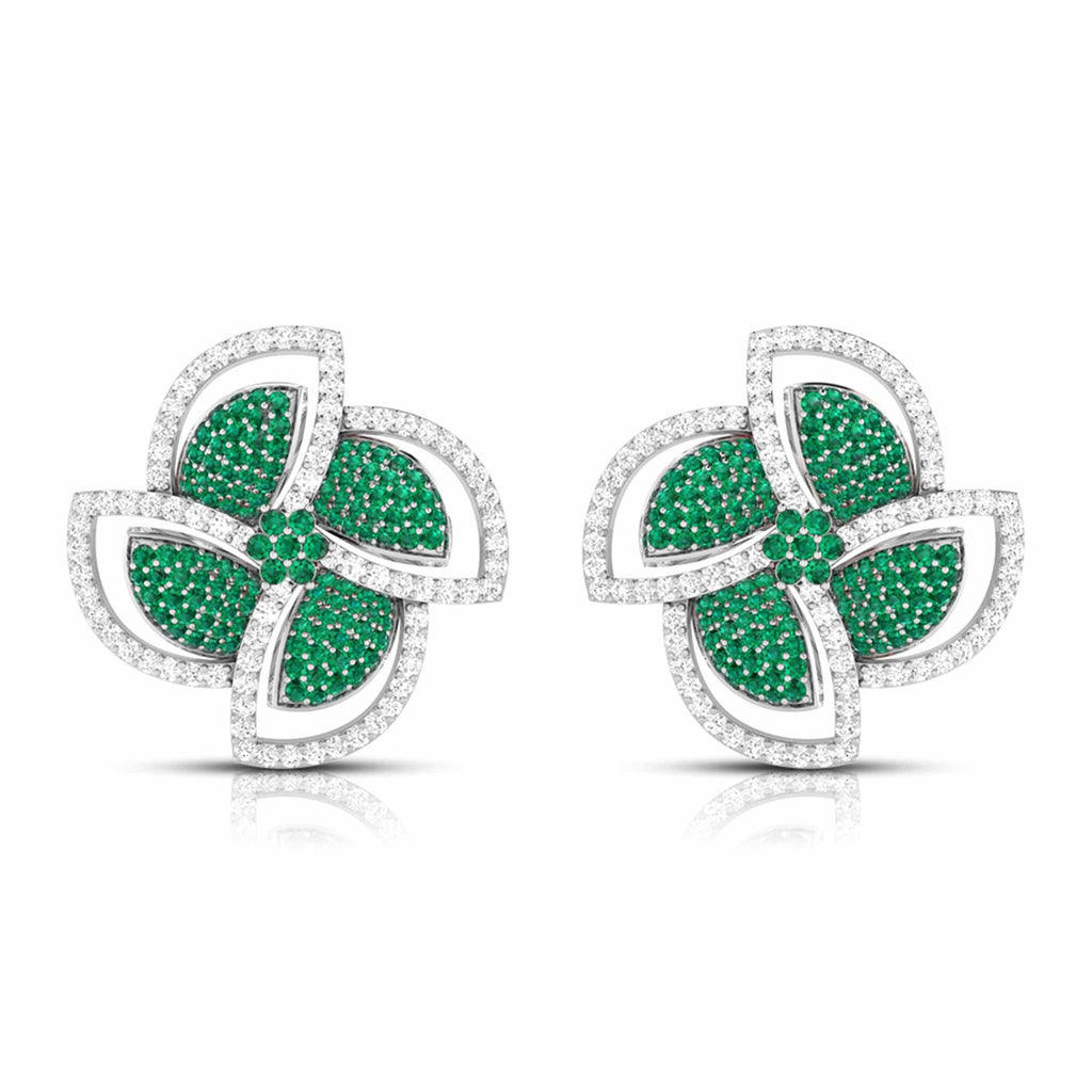 Jewelove™ Earrings Green Designer Platinum Diamond Earrings With Emerald for Women JL PT E NL8663