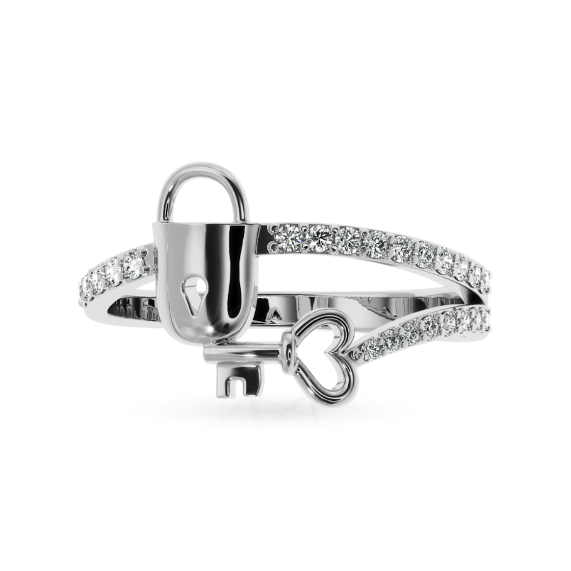 Designer Platinum Diamond Lock Key Ring for Women JL PT LC885