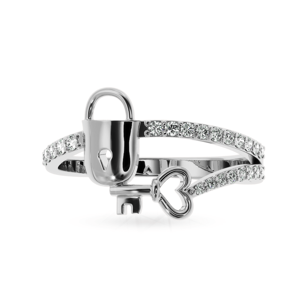 Jewelove™ Rings SI IJ Designer Platinum Diamond Lock Key Ring for Women JL PT LC885