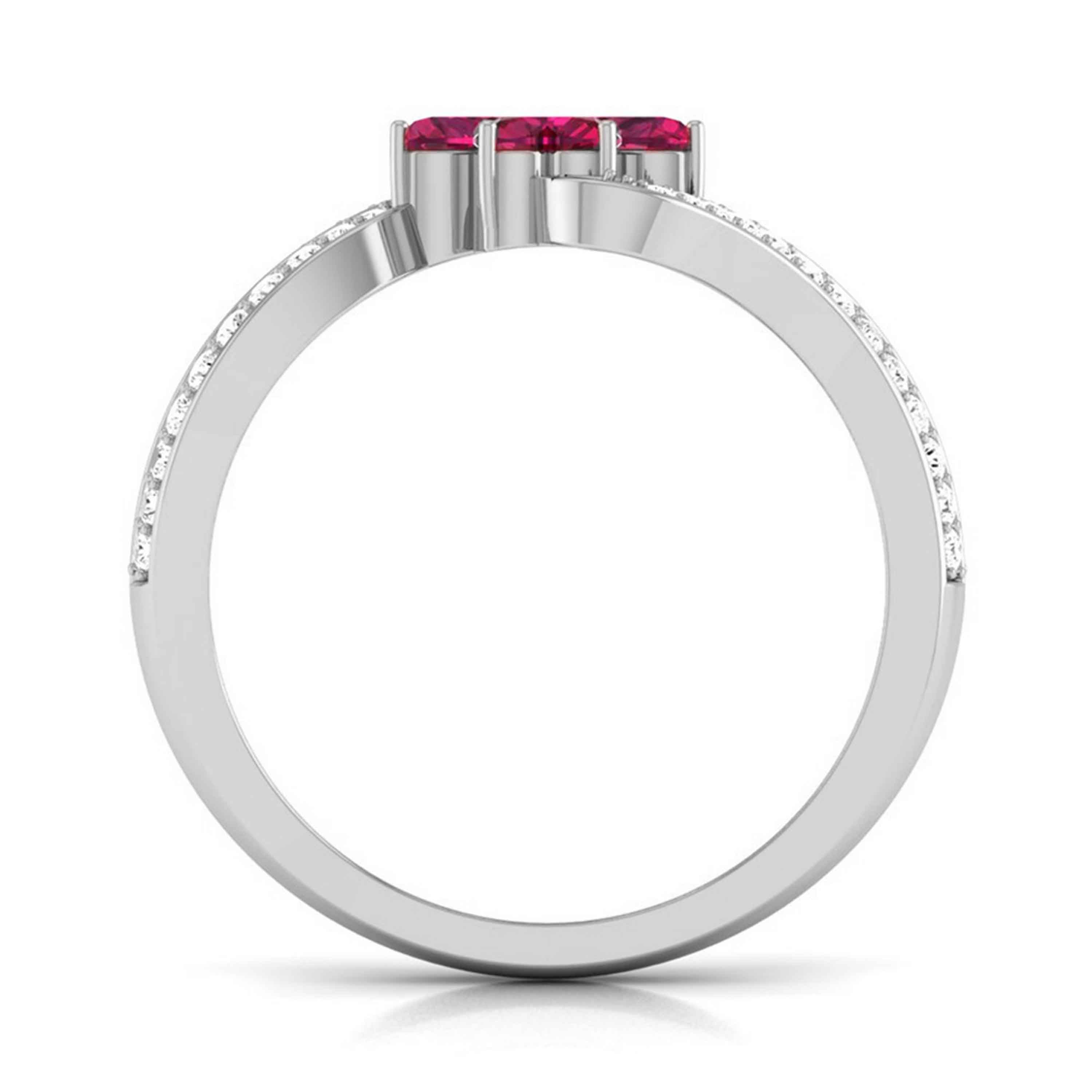Hear Cut Rose Quartz Ring with Baguette | LUO