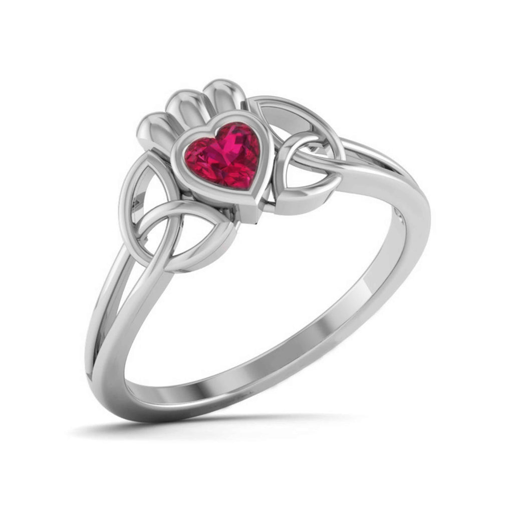 Jewelove™ Rings Women's Band only Designer Platinum Heart Ruby Ring for Women JL PT R8206