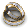 Front View of Designer Platinum Love Bands with a Yellow Gold Edge JL PT 642