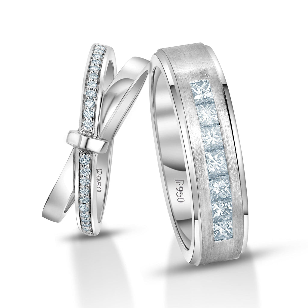 Jewelove™ Rings Both / SI IJ Designer Platinum Love Bands with Diamond JL PT 1067