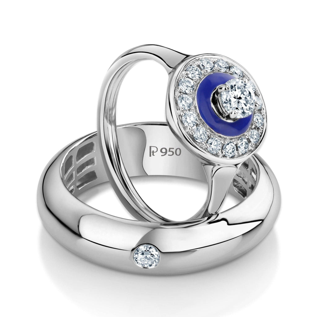 Jewelove™ Rings Designer Platinum Love Bands with Diamonds - Blue Enamel in Women's ring JL PT 991