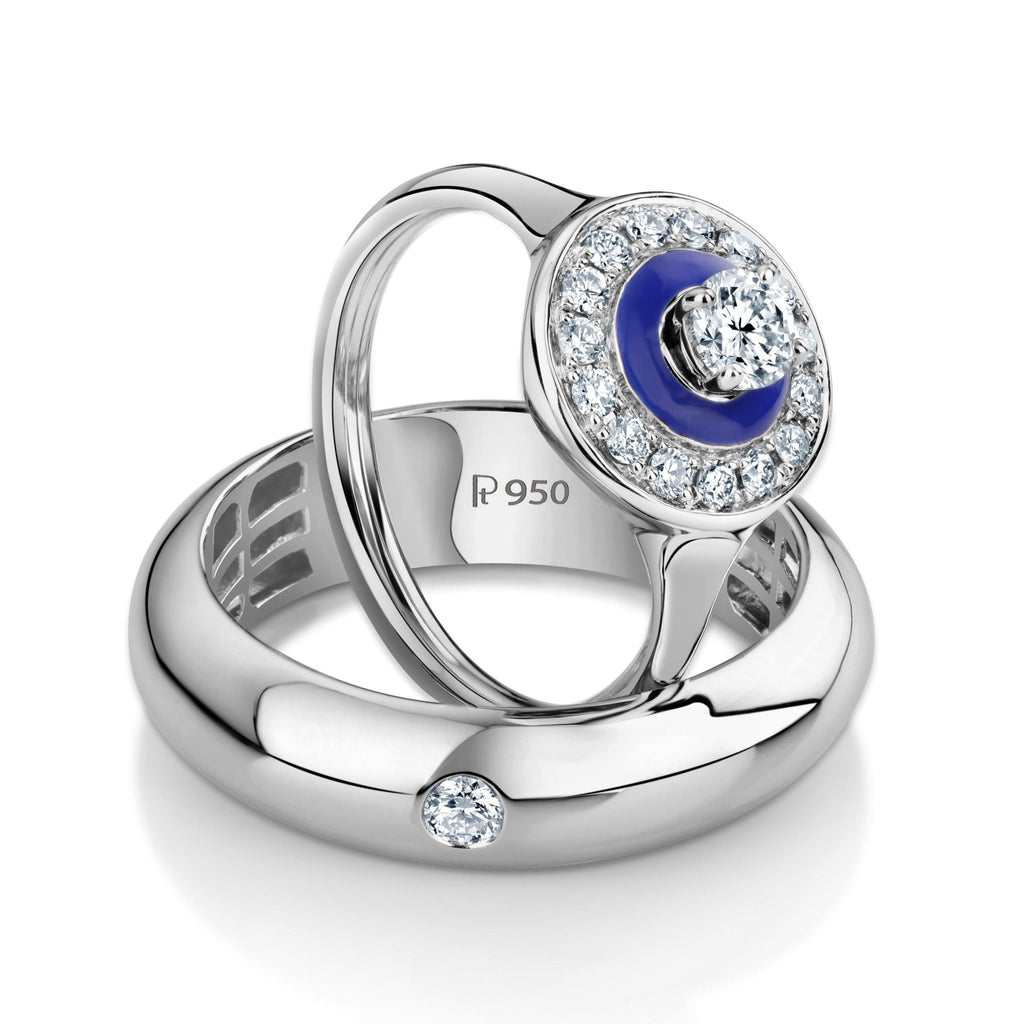 Jewelove™ Rings Designer Platinum Love Bands with Diamonds - Blue Enamel in Women's ring JL PT 991