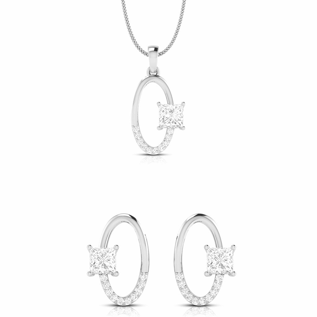 Jewelove™ Pendants & Earrings Pendant Set Designer Platinum Princes Cut Solitaire Pendant Set for Women JL PT PE 82F