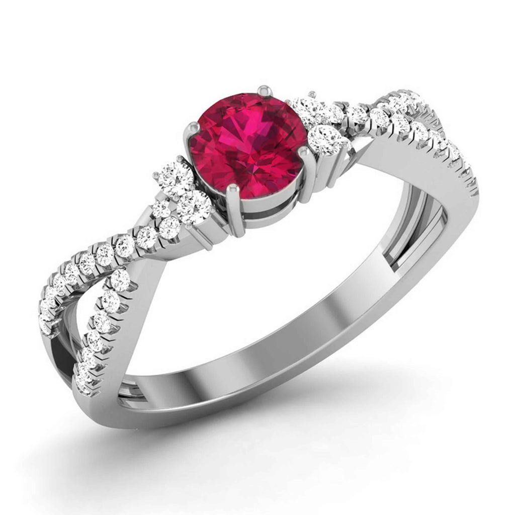 Jewelove™ Rings Designer Platinum Ruby Solitaire Ring with Diamond Twist JL PT R8173