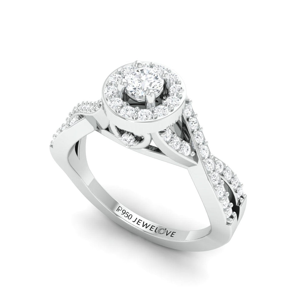 Jewelove™ Rings Designer Platinum Solitaire Ring with Halo & Designer Shank JL PT 677