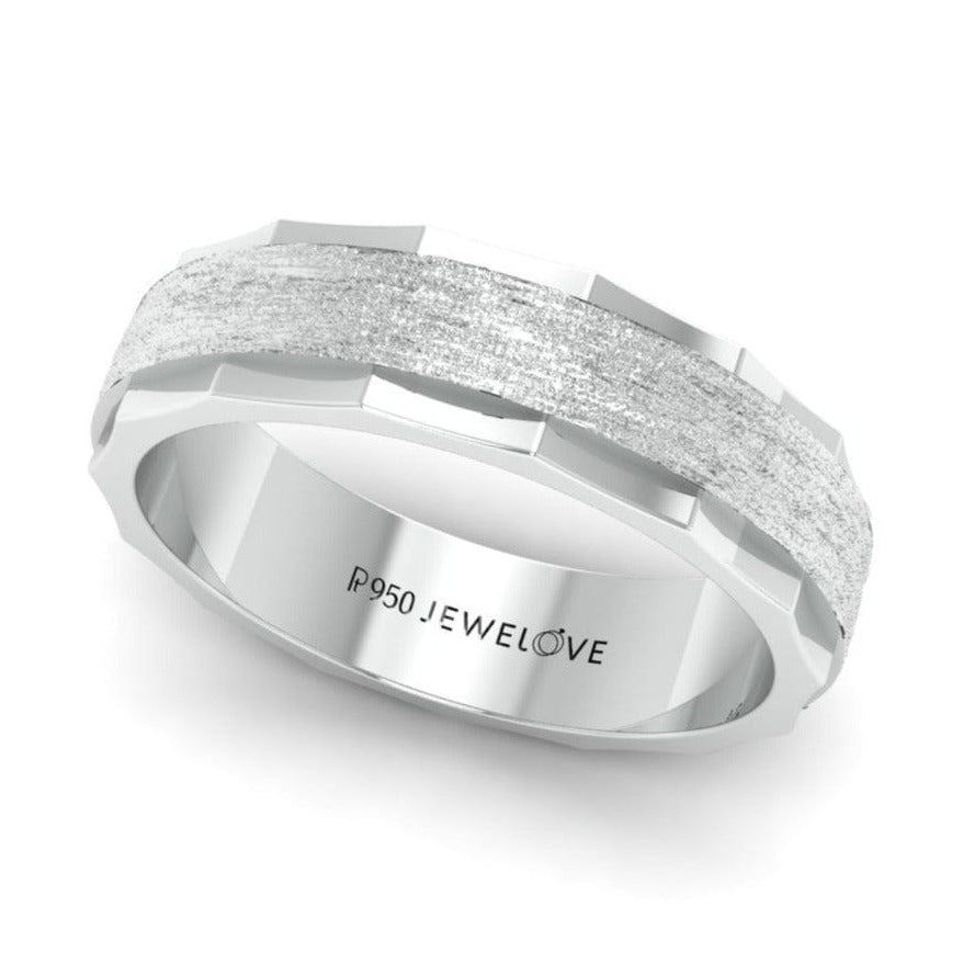 Jewelove™ Rings Men's Band only Designer Rough Texture Platinum Band with Cut Edges JL PT 663